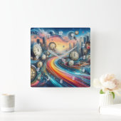 Time Warp Road Trip Vierkante Klok (Huis)