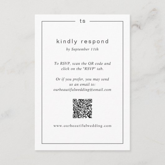 Timeless Black and White Monogram Modern Wedding RSVP Kaartje (Voorkant)