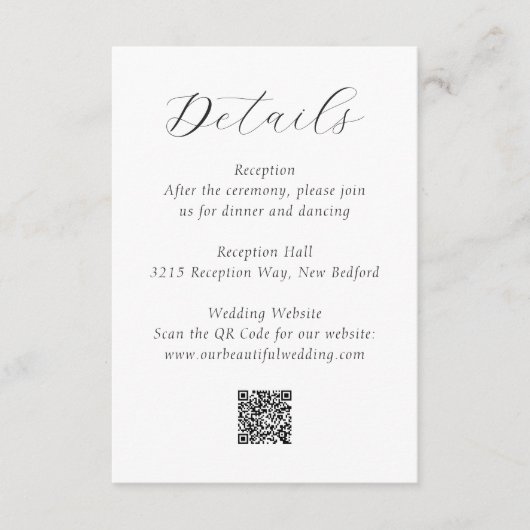 Timeless Black and White QR Code Elegant Wedding Informatiekaartje (Voorkant)