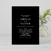 TIMELESS Black & Silver Minimalist Wedding Design Folie Uitnodiging (Staand Voorkant)