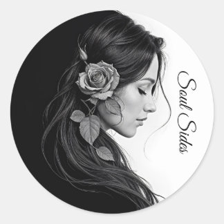 Timeless black white dramatic floral hair design ronde sticker