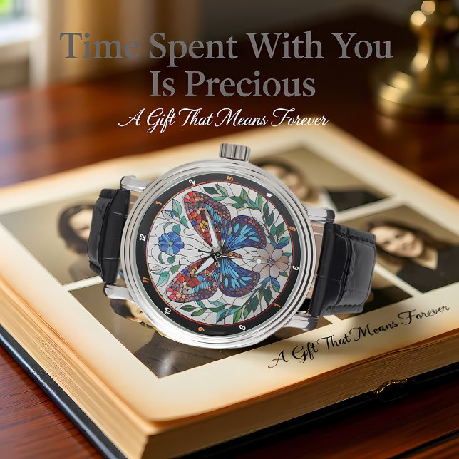 Timeless Bloom" - Stained Glass Butterfly  Horloge (Creator heeft geüpload)