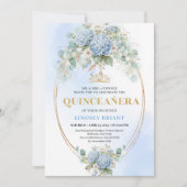 Timeless Blue Floral Gold Quinceañera Invitation (Devant)