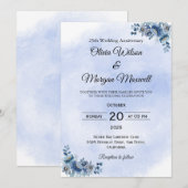 Timeless Blue Floral Wedding Anniversary Kaart (Voorkant / Achterkant)