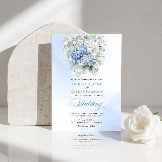 Timeless Blue Hydrangea Garden Wedding Invitation