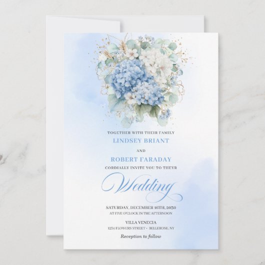 Timeless Blue Hydrangea Garden Wedding Invitation (Devant)