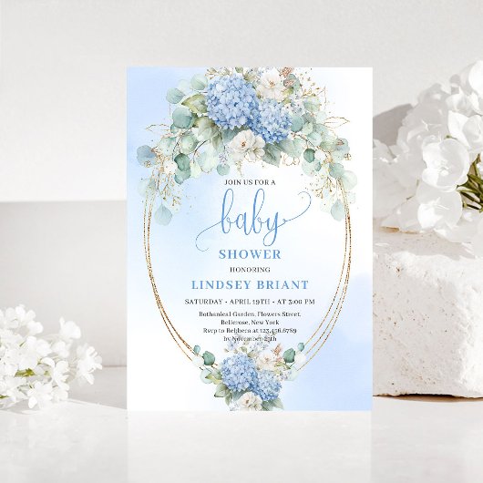Timeless Blue Hydrangeas Baby Shower Invitation