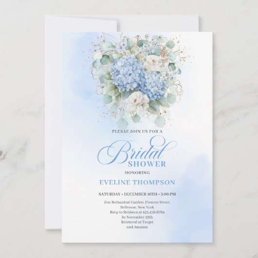 Timeless Blue Hydrangeas Bridal Shower Invitation (Devant)