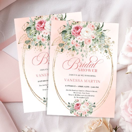 Timeless Blush Pink Roses Bridal Shower Invitation