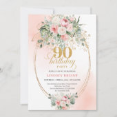 Timeless Boho Blush Roses Gold 90th Birthday Kaart (Voorkant)