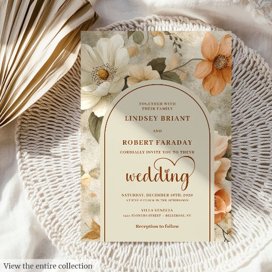 Timeless Boho Copper Ivory Sage Floral Wedding  Kaart