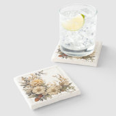 Timeless Botanical Neutral Floral Stenen Onderzetter (Zijkant)