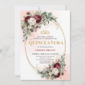 Timeless Burgundy Floral Quinceañera Invitation (Devant)