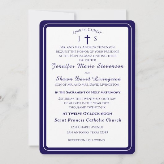 Timeless Catholic Monogrammed Wedding Invitation (Devant)
