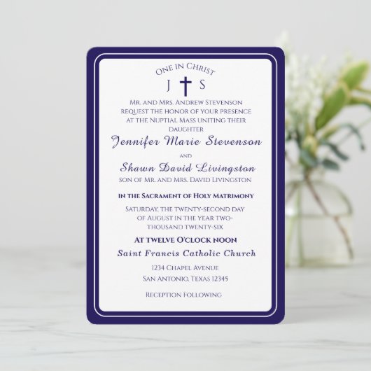 Timeless Catholic Monogrammed Wedding Invitation (Debout devant)