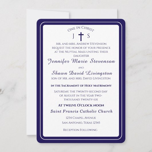 Timeless Catholic Monogrammed Wedding Invitation