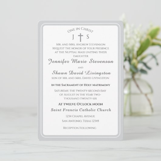 Timeless Catholic Monogrammed Wedding Invitation (Debout devant)
