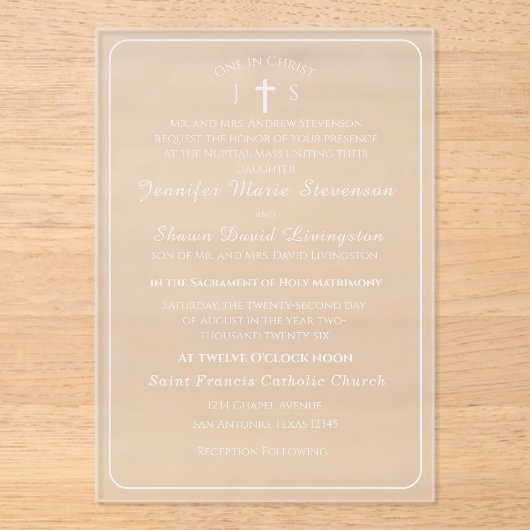 Timeless Catholic Monogrammed Wedding Invitation (Recto)