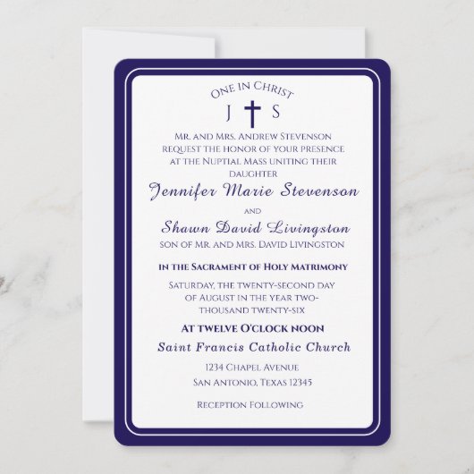 Timeless Catholic Monogrammed Wedding Invitation Kaart (Voorkant)
