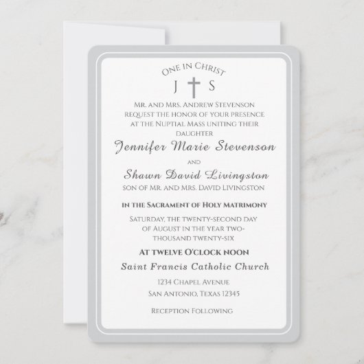 Timeless Catholic Monogrammed Wedding Invitation Kaart (Voorkant)