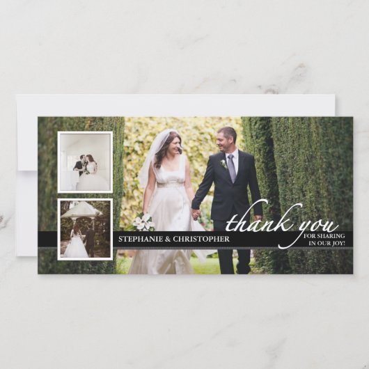 Timeless Chic Weduwen Dank je drie fotokaart Bedankkaart (Voorkant)