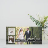 Timeless Chic Weduwen Dank je drie fotokaart Bedankkaart (Staand voorkant)
