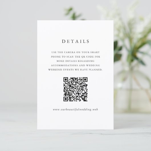 Timeless Classic QR Code Formal Wedding Informatiekaartje (Staand voorkant)