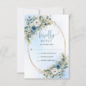 Timeless Dusty Blue Eucalyptus Gold Mariage RSVP (Devant)