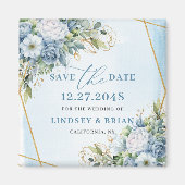 Timeless Dusty Blue White Peony Save the Date Magneet (Voorkant)