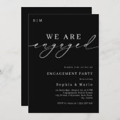 Timeless Elegant Monogram Black Engagement Party Kaart (Voorkant / Achterkant)