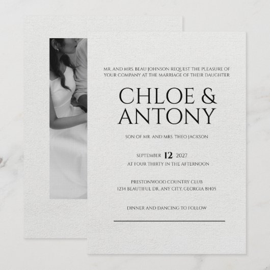 Timeless, Elegant Wedding Invitation (Devant / Derrière)