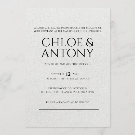 Timeless, Elegant Wedding Invitation (Devant)