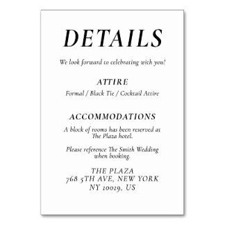 Timeless Elegant White Wedding Detail Cards Kaart