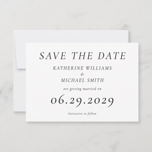 Timeless Elegant White Wedding Save The Date Card (Dos)