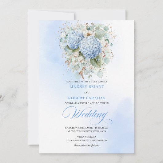 Timeless Light Blue Hydrangea Wedding Invitation (Devant)