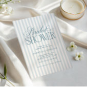 Timeless Luxe Script Blue Stripes Bridal Shower Kaart