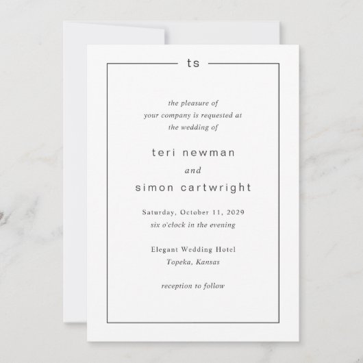 Timeless Monogram QR Code Modern Wedding Kaart (Voorkant)