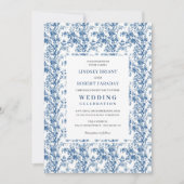 Timeless Navy Blue Toile Wedding Invitation Kaart (Voorkant)