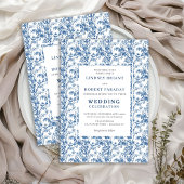 Timeless Navy Blue Toile Wedding Invitation Kaart