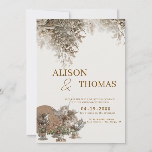 Timeless Neutral Botanical Wedding Invite Kaart (Voorkant)