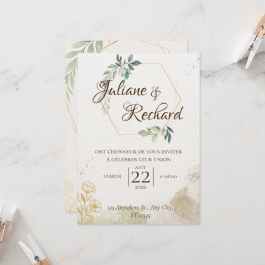 Timeless Romance Elegant Wedding Invitation Kaart (Voorkant / Achterkant in situ)