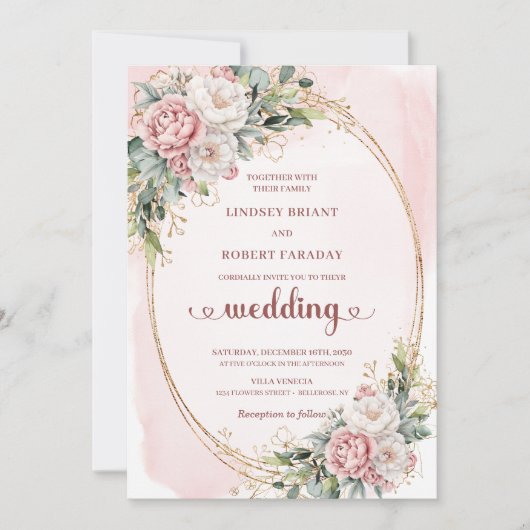 Timeless Rose Gold Blush Greenery Wedding Invites Kaart (Voorkant)