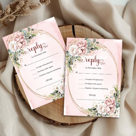 Timeless Rose Gold Greenery Wedding RSVP Card