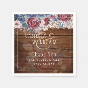 Timeless Rustic Blue Burgundy Floral Lace Wedding Servet