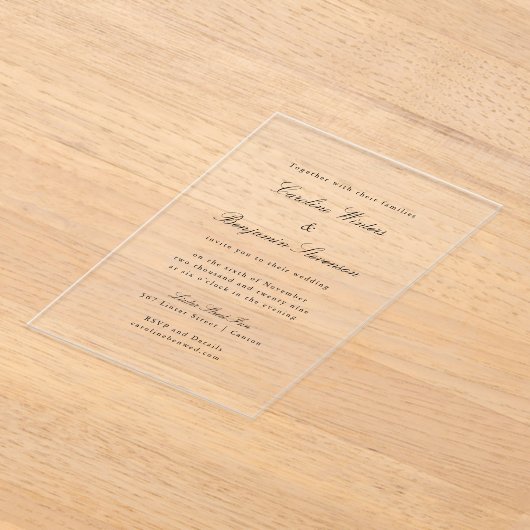Timeless Script Font Formal Elegant Wedding Clear Acryl Uitnodigingen (Laagn)