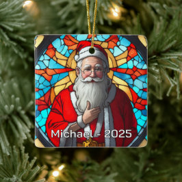 Timeless Stained Glass Santa Keramisch Ornament