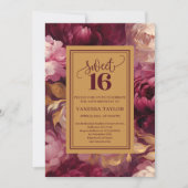 Timeless Sweet 16 Burgundy Roses Gold Invitation (Devant)