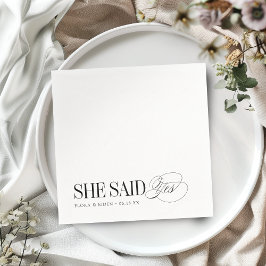 Timeless Typography She Said Yes Engagement Party Servet