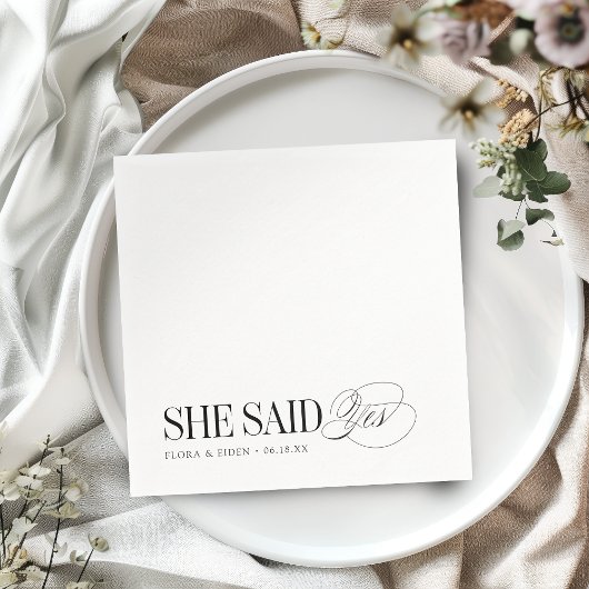 Timeless Typography She Said Yes Engagement Party Servet