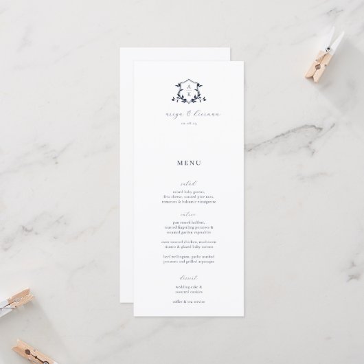 Timeless Vines Wedding Crest Menu Card Kaart (Voorkant / Achterkant in situ)